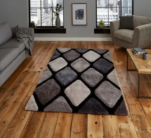 Think Rugs noble house 9247 black grey Grey, Black Living Room Geometric Rug.