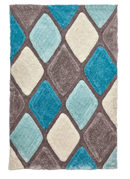 Think Rugs noble house 9247 grey blue Blue, Grey Living Room Geometric Rug.