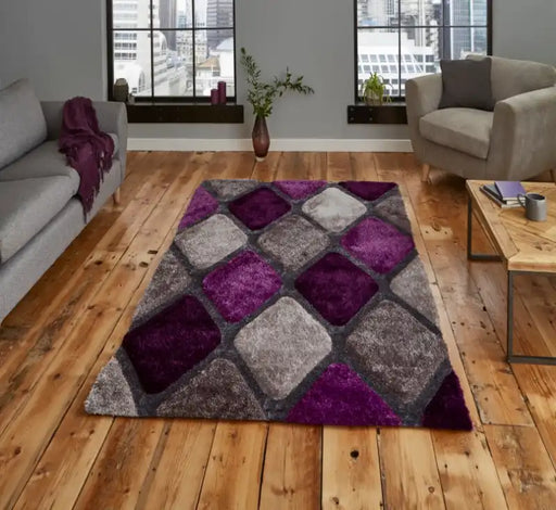 Think Rugs noble house 9247 grey purple Grey, Purple Living Room Geometric Rug.