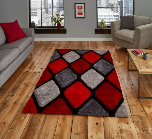Think Rugs noble house 9247 grey red Grey, Red Living Room Geometric Rug.