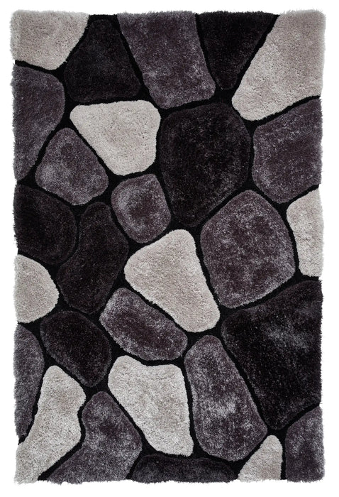 Think Rugs noble house pebbles 5858 black grey Grey, Black Living Room Shaggy Rug.