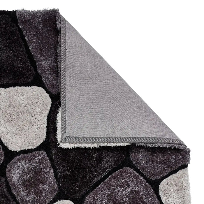 Think Rugs noble house pebbles 5858 black grey Grey, Black Living Room Shaggy Rug.