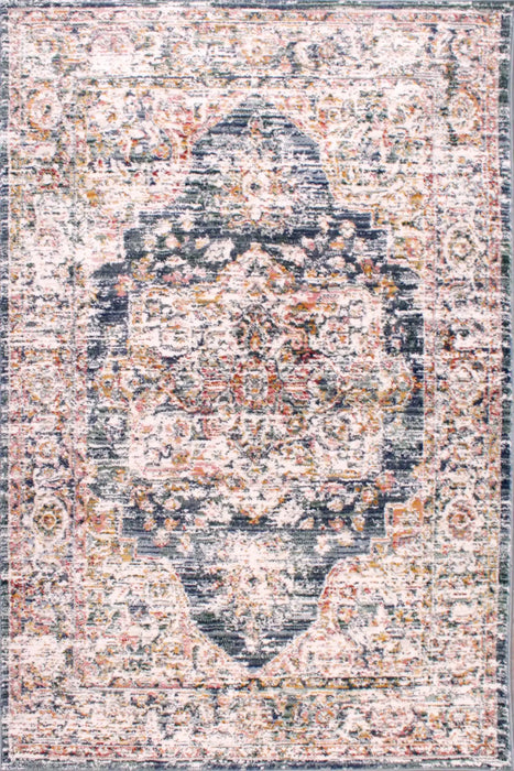 URCO nova urco 9207 blue Blue, Multicoloured Living Room Moroccan Rug.