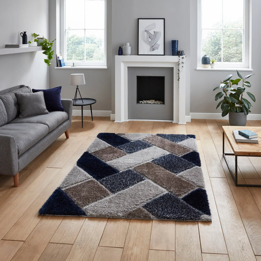 Think Rugs olympia 2239 grey navy Grey, Navy Living Room Shaggy Rug.