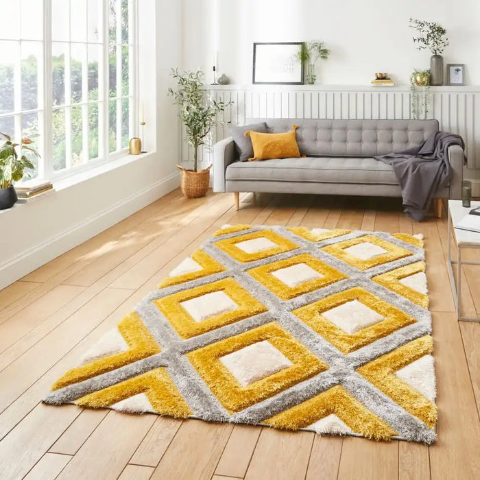 Think Rugs olympia gr224 grey yellow Grey, Yellow Living Room Shaggy Rug.