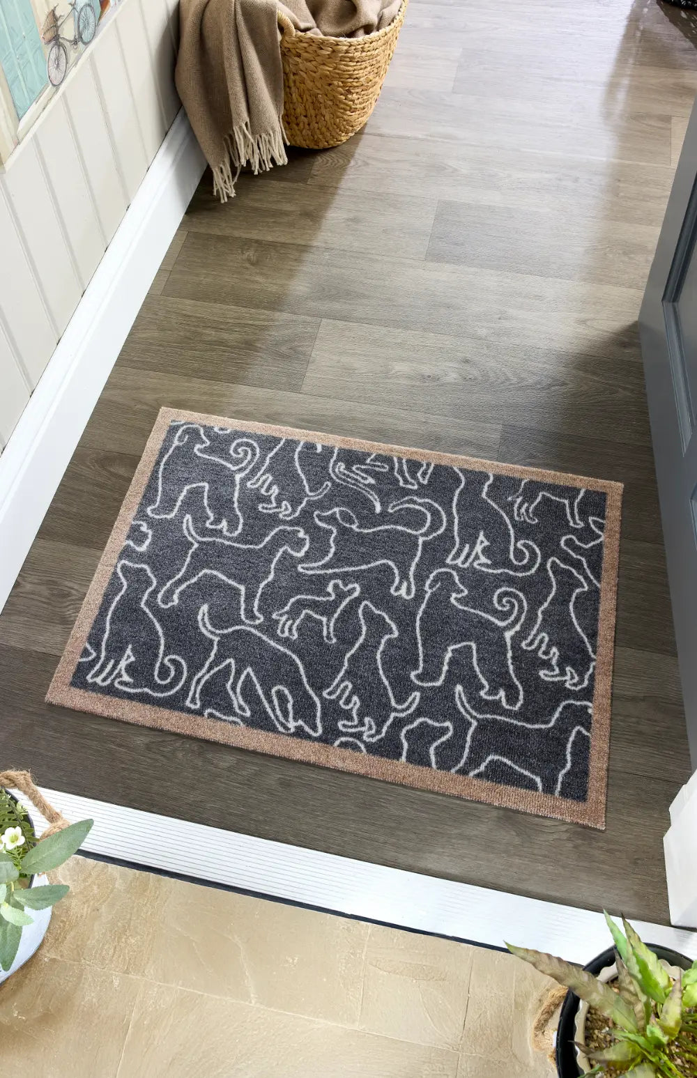 Howler & Scratch Outlined Dogs Grey Grey Rug — RugsDirect Online