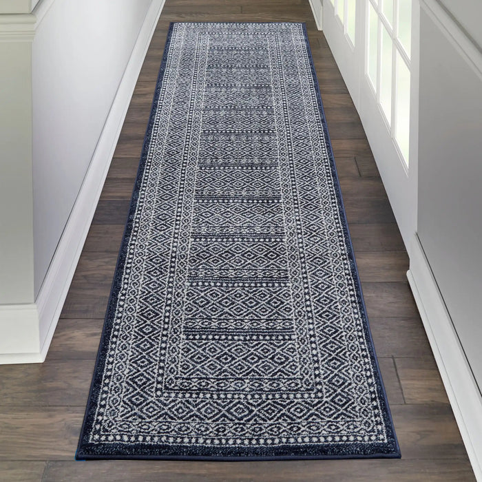 Nourison palermo pmr04 navy grey Blue, Navy Living Room Geometric Rug.