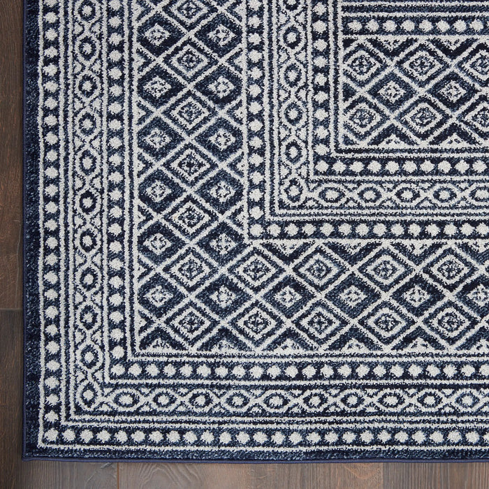 Nourison palermo pmr04 navy grey Blue, Navy Living Room Geometric Rug.