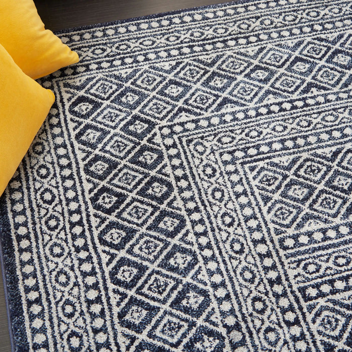 Nourison palermo pmr04 navy grey Blue, Navy Living Room Geometric Rug.