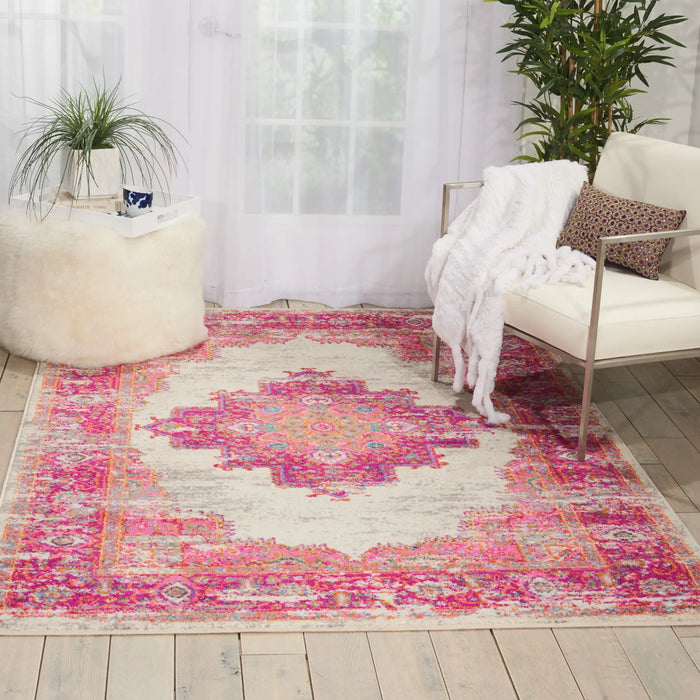 Nourison passion nourison psn03 ivory fuchsia Ivory, Pink Living Room  Rug.