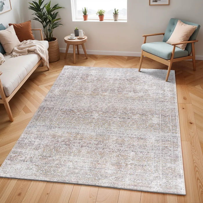 AKIFAH Our PNW Home x Livabliss Machine Washable Oriental Boho Dark Brown/Cream Rug