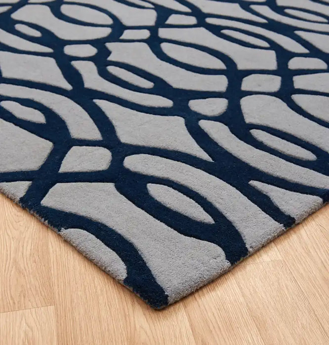Asiatic wire matrix max36 blue Blue, Ivory Living Room Wool Rug.