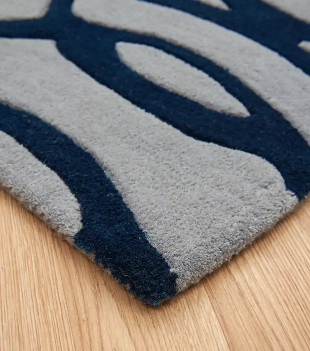 Asiatic wire matrix max36 blue Blue, Ivory Living Room Wool Rug.
