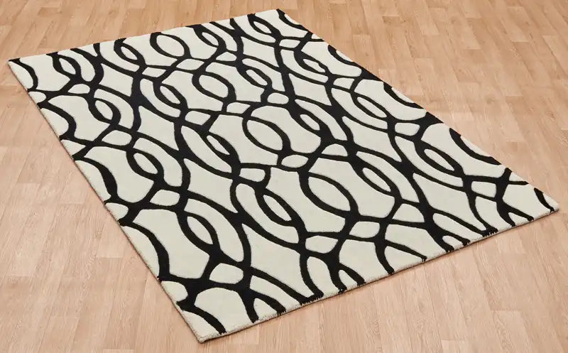 Asiatic wire matrix max35 white Black, Ivory Living Room Wool Rug.