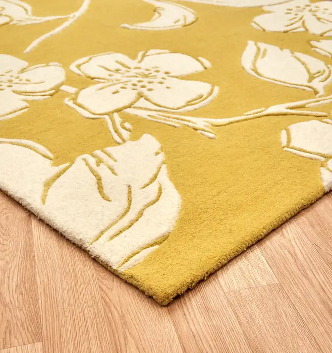 Asiatic devore matrix max15 yellow Yellow, Ivory  Wool Rug.