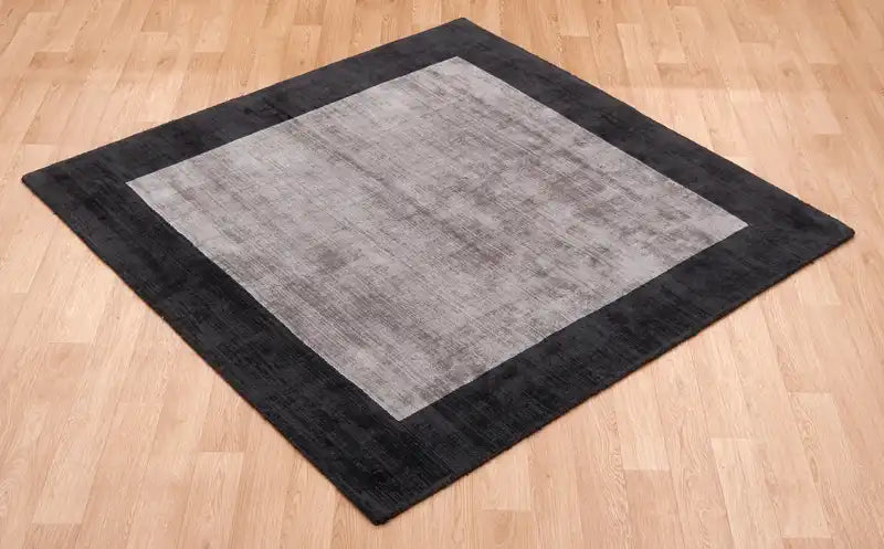 Asiatic blade border charcoal silver Grey Living Room  Rug.