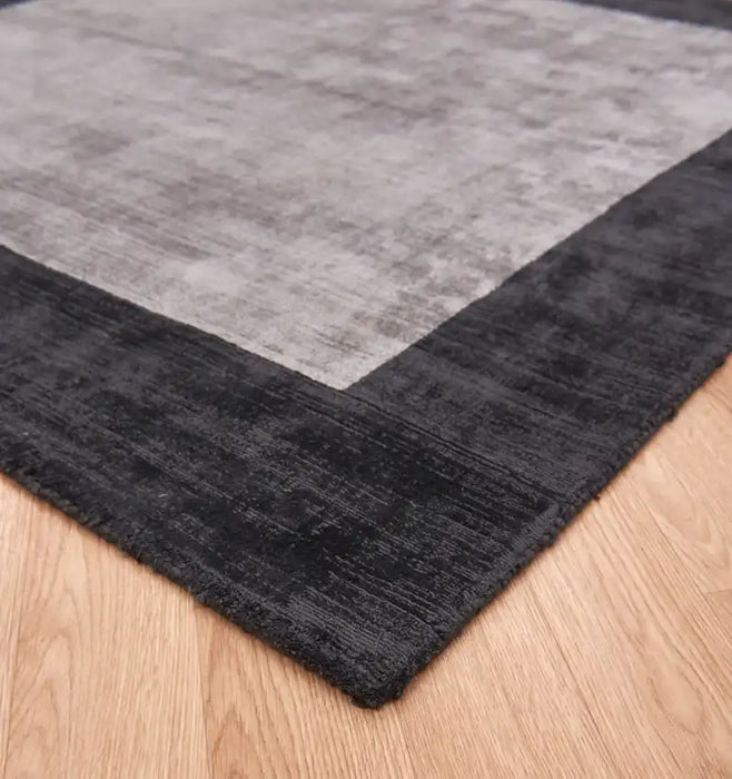 Asiatic blade border charcoal silver Grey Living Room  Rug.