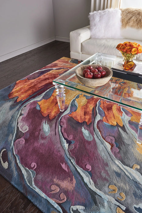 Nourison prismatic prs08 multi Multicoloured Living Room Wool Rug.