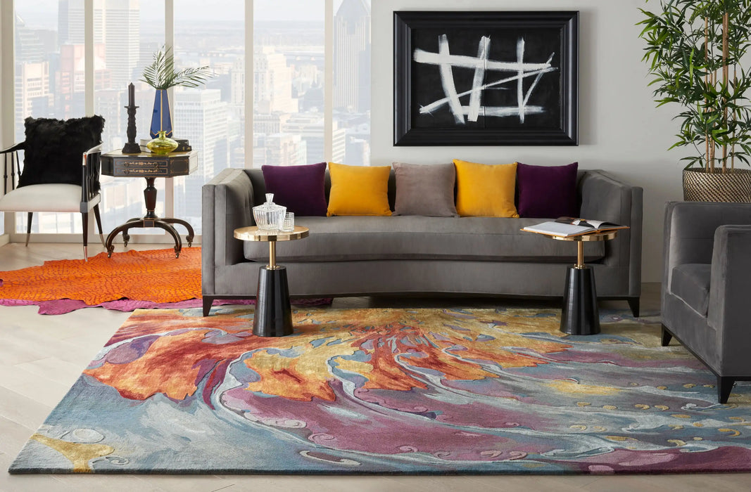Nourison prismatic prs08 multi Multicoloured Living Room Wool Rug.