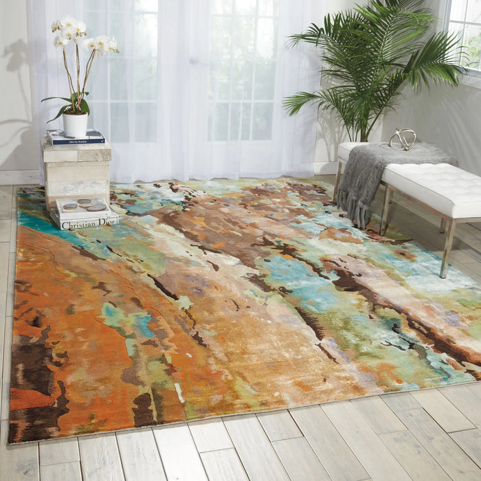 Nourison prismatic prs09 multi Multicoloured Living Room Wool Rug.