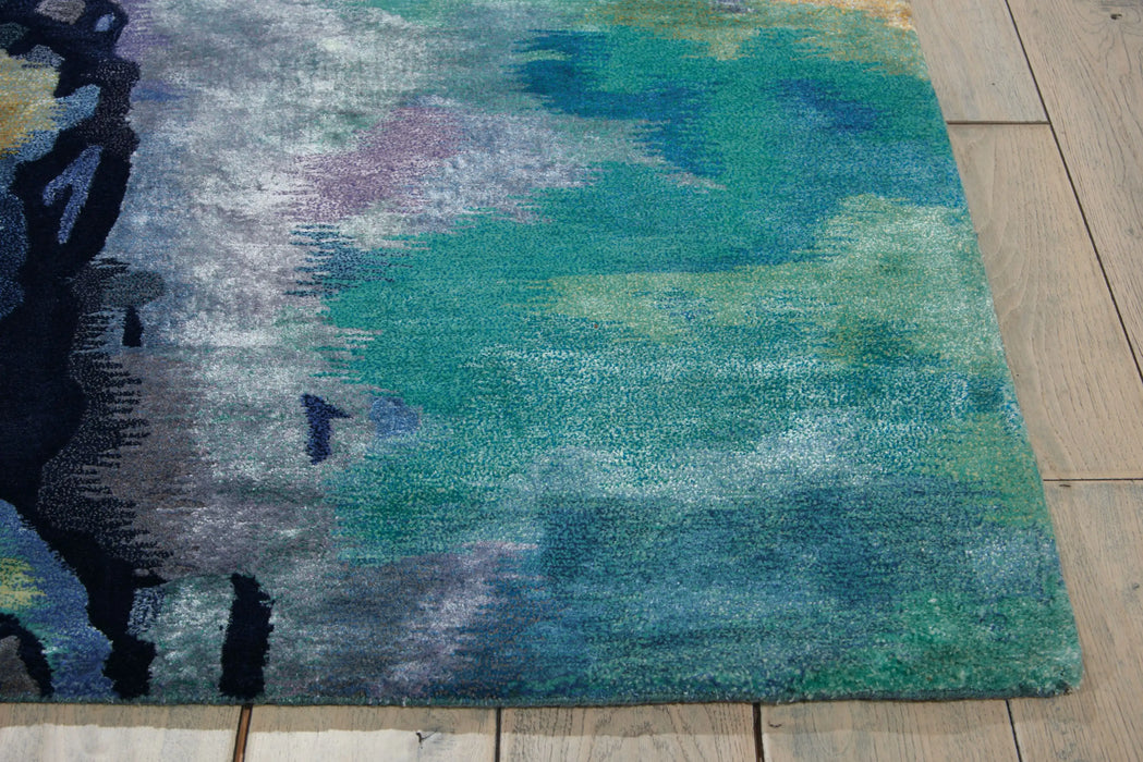 Nourison prismatic prs09 silver blue Multicoloured Living Room Wool Rug.