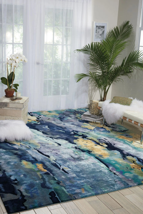 Nourison prismatic prs09 silver blue Multicoloured Living Room Wool Rug.