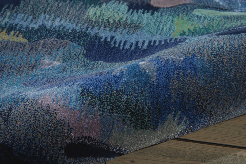 Nourison prismatic prs09 silver blue Multicoloured Living Room Wool Rug.