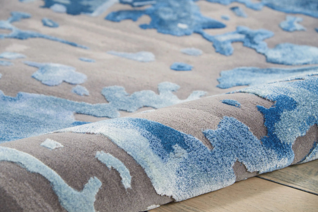 Nourison prismatic prs10 blue grey Blue, Grey Living Room Wool Rug.