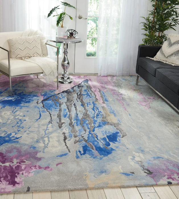 Nourison prismatic prs11 grey multi Blue, Grey, Multicoloured Living Room Wool Rug.