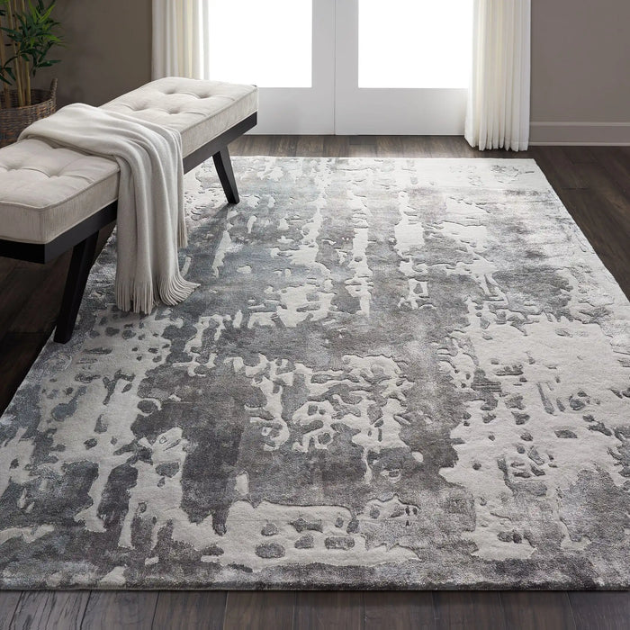 Nourison prismatic prs12 silver grey Grey Living Room Wool Rug.