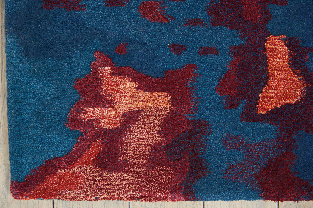 Nourison prismatic prs13 blue flame Blue, Multicoloured, Red Living Room Wool Rug.