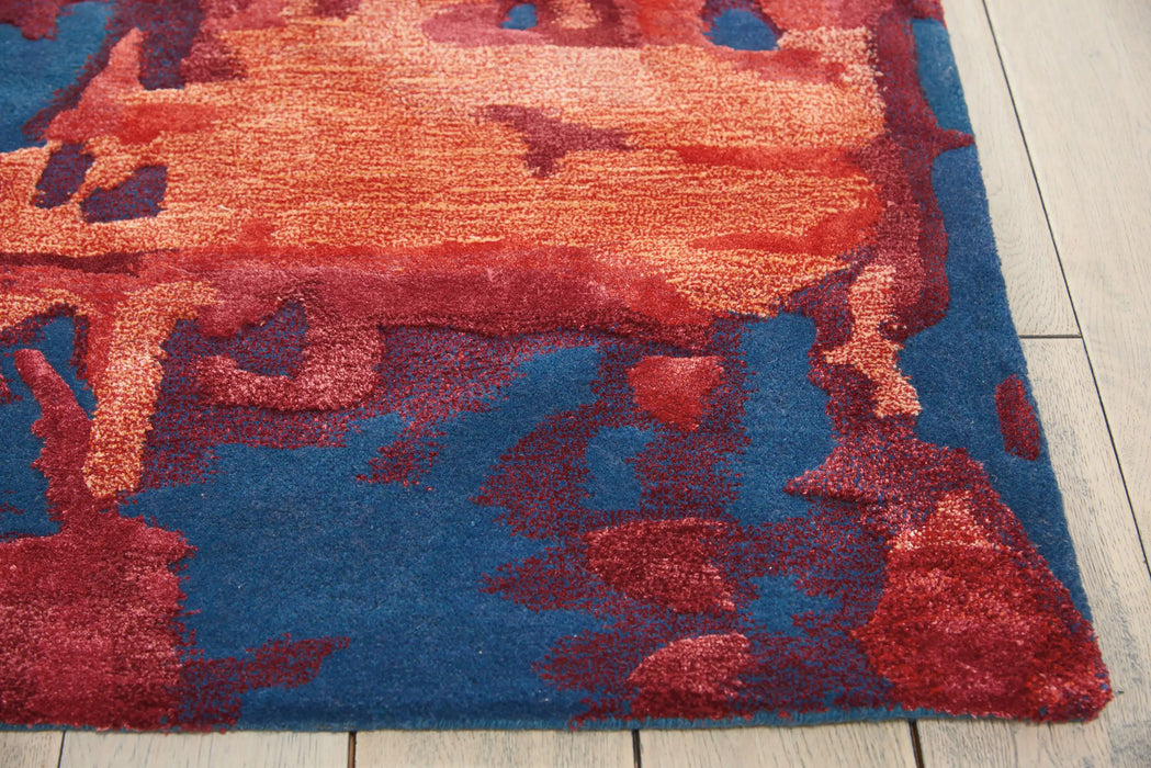 Nourison prismatic prs13 blue flame Blue, Multicoloured, Red Living Room Wool Rug.