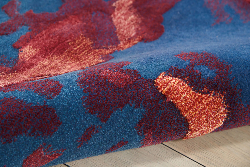 Nourison prismatic prs13 blue flame Blue, Multicoloured, Red Living Room Wool Rug.