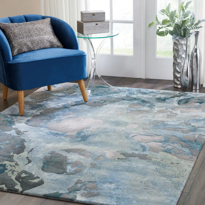 Nourison prismatic prs14 grey slate Blue, Grey, Multicoloured Living Room Wool Rug.