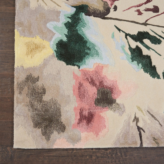 Nourison prismatic prs15 beige multi Beige, Multicoloured Living Room Wool Rug.