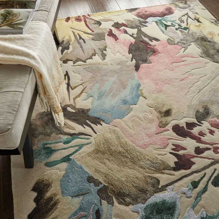 Nourison prismatic prs15 beige multi Beige, Multicoloured Living Room Wool Rug.