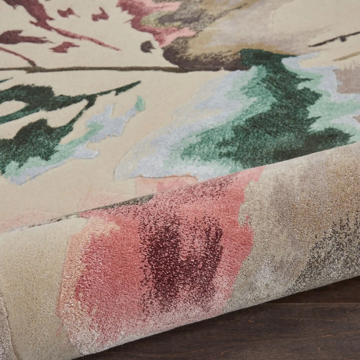 Nourison prismatic prs15 beige multi Beige, Multicoloured Living Room Wool Rug.