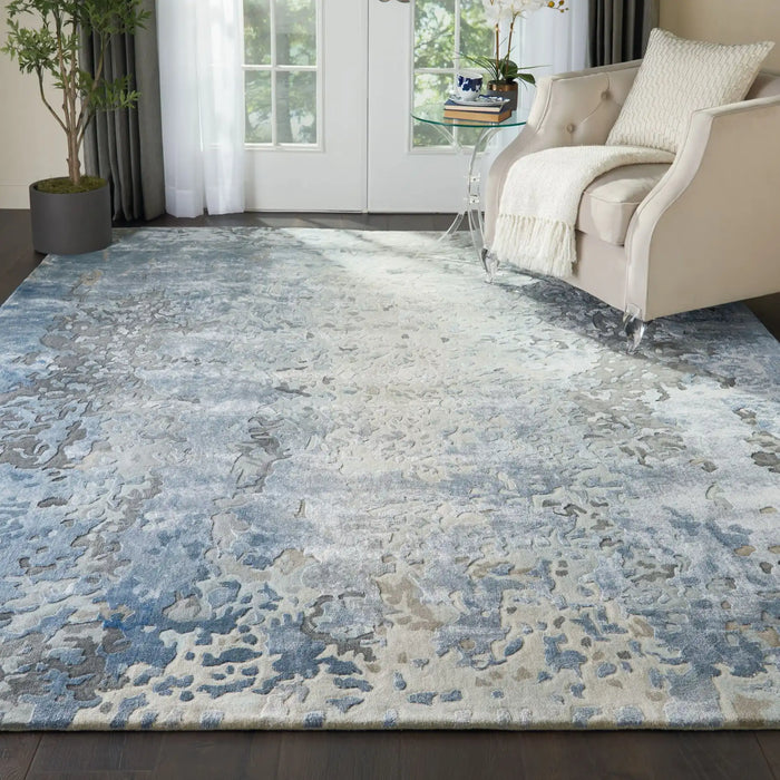 Nourison prismatic prs17 denim Blue, Grey Living Room Wool Rug.