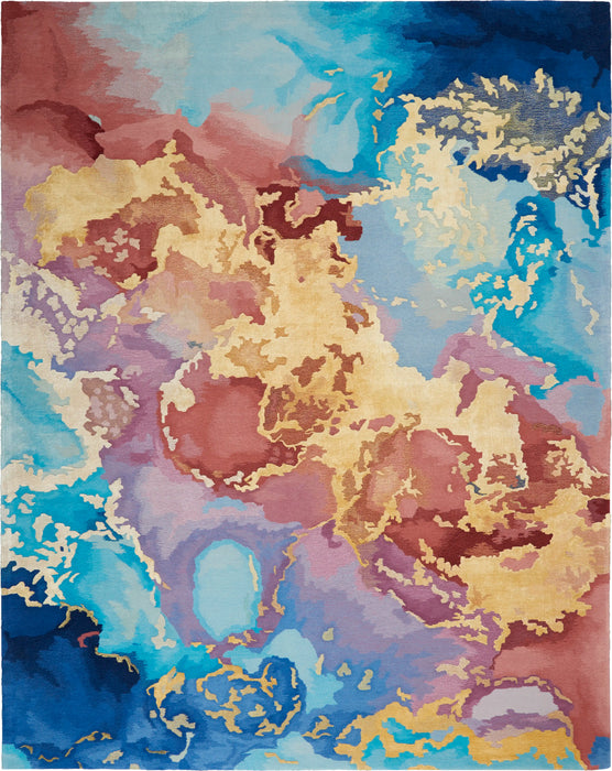 Nourison prismatic prs18 multi Blue, Multicoloured Living Room Wool Rug.
