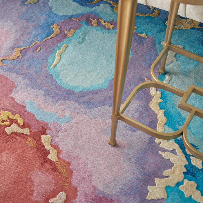 Nourison prismatic prs18 multi Blue, Multicoloured Living Room Wool Rug.