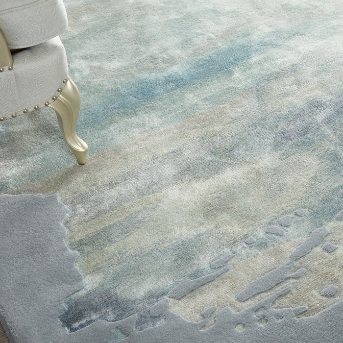 Nourison prismatic prs19 seafoam silver Grey, Multicoloured Living Room Wool Rug.