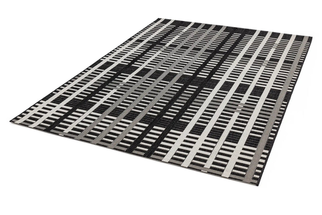 Asiatic patio pat22 black grid Black Outdoor  Striped Rug.
