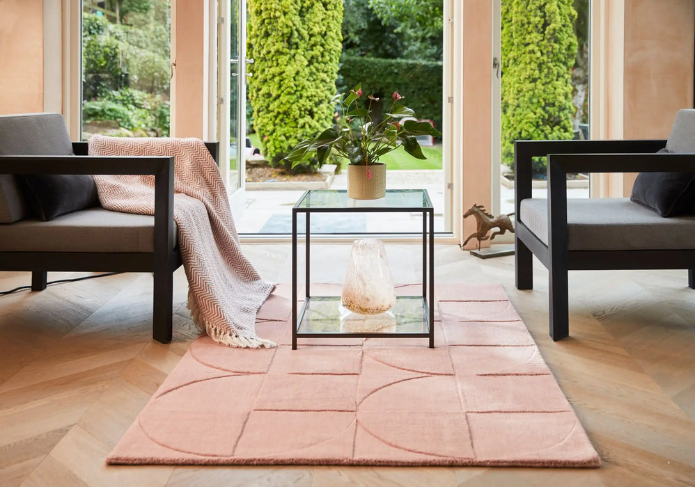 Origins penny blush Pink Living Room Wool Rug.