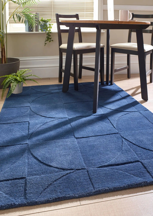Origins penny infinity Blue Living Room Wool Rug.