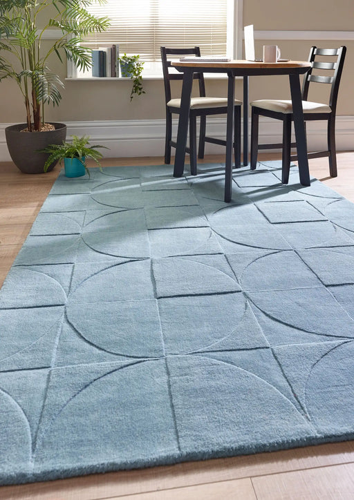 Origins penny steel blue Blue Living Room Wool Rug.