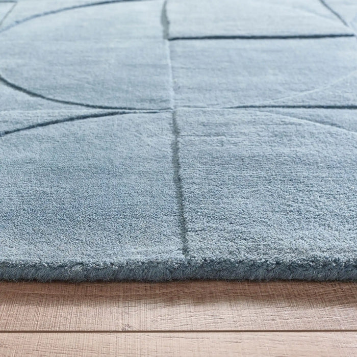 Origins penny steel blue Blue Living Room Wool Rug.
