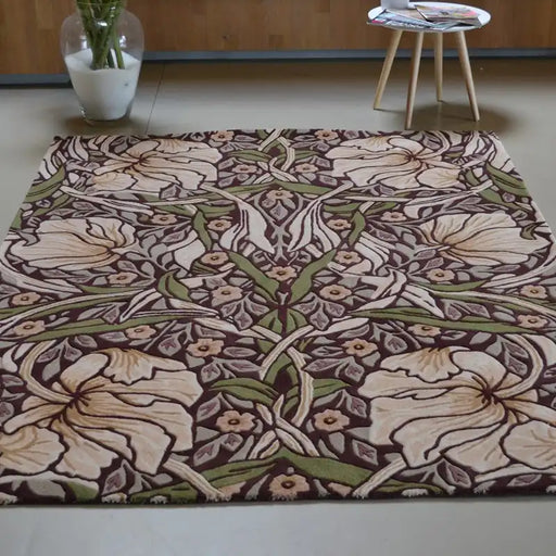 Morris & Co pimpernel aubergine 028805 Brown, Multicoloured Living Room Wool Rug.