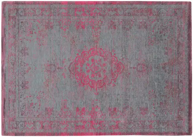 Louis de Poortere fading world pink flash Grey, Pink Living Room Flat Weave Rug.
