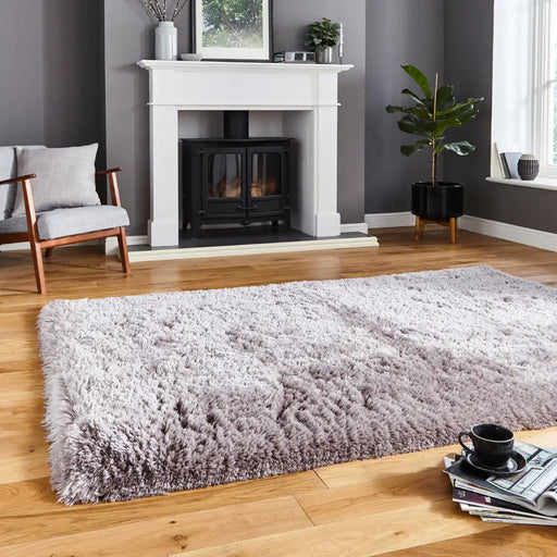 Think Rugs polar pl95 grey Grey Living Room Shaggy Rug.
