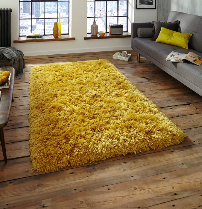 Think Rugs polar pl95 yellow Yellow Living Room Shaggy Rug.